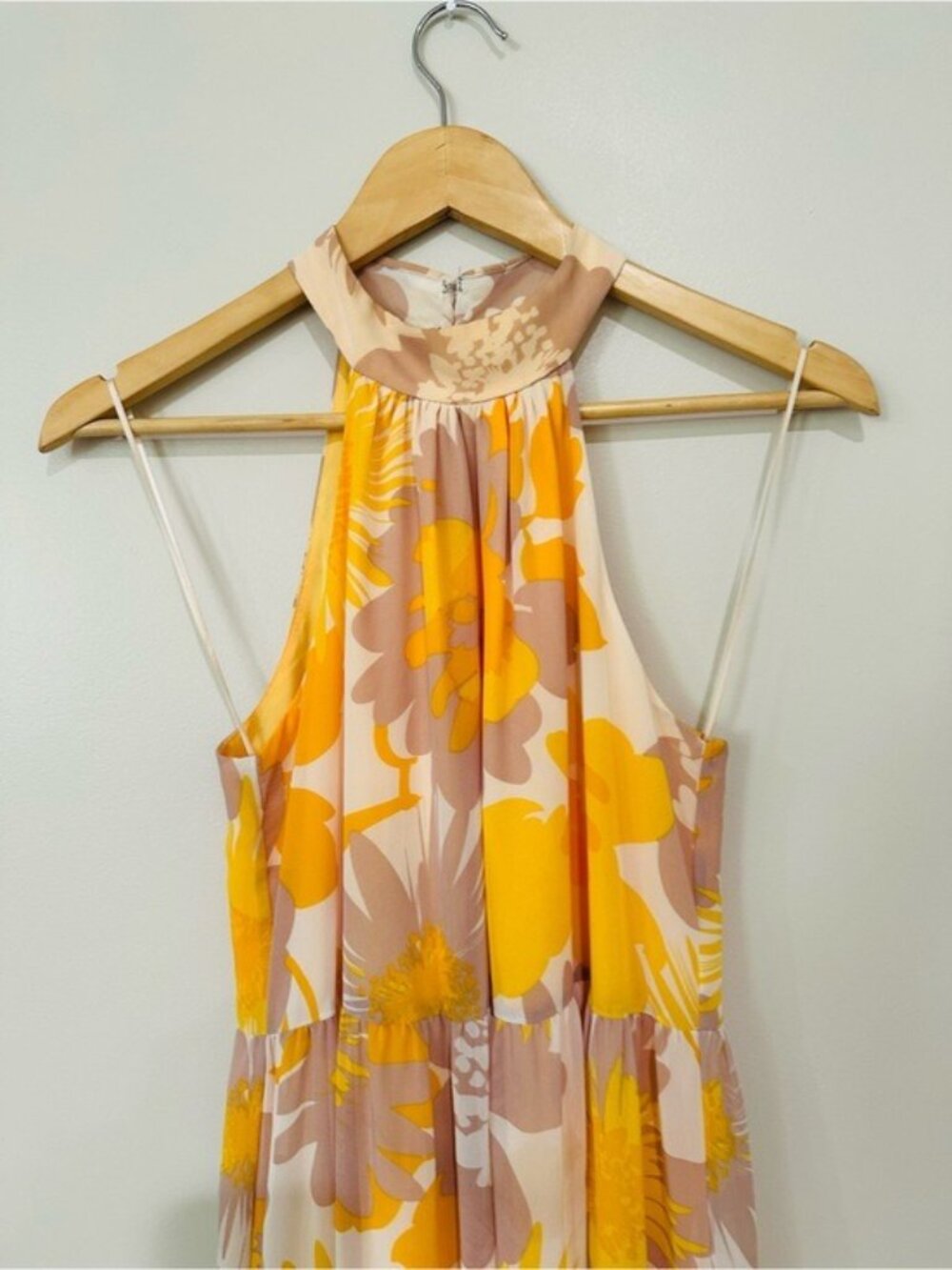 Trina Turk Yellow Sunglasses Floral Halter Tiered Maxi Dress Size 4 - Picture 4 of 11